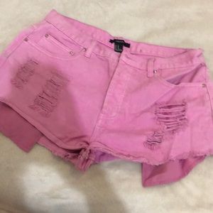 Distressed Barbie pink high waisted shorts
